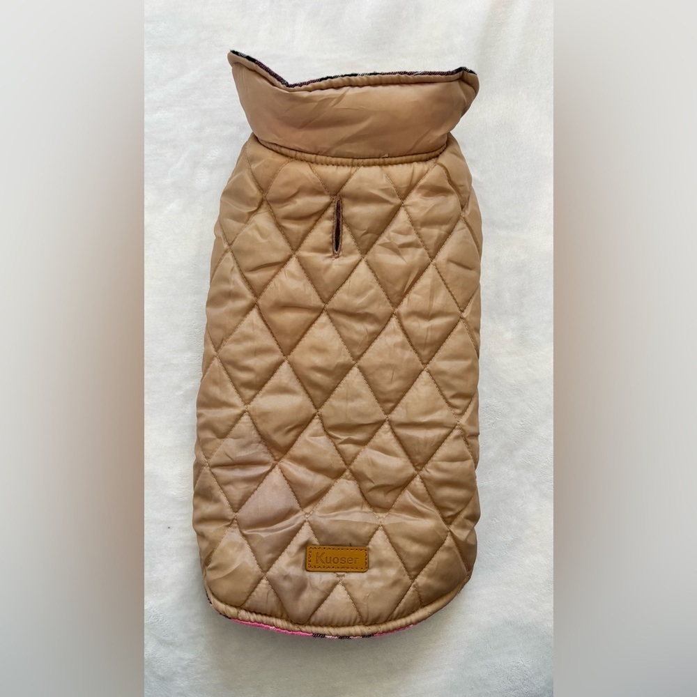 Kuoser Reversible Dog Vest Pink Plaid Quilted Puffer Winter Coat Size S